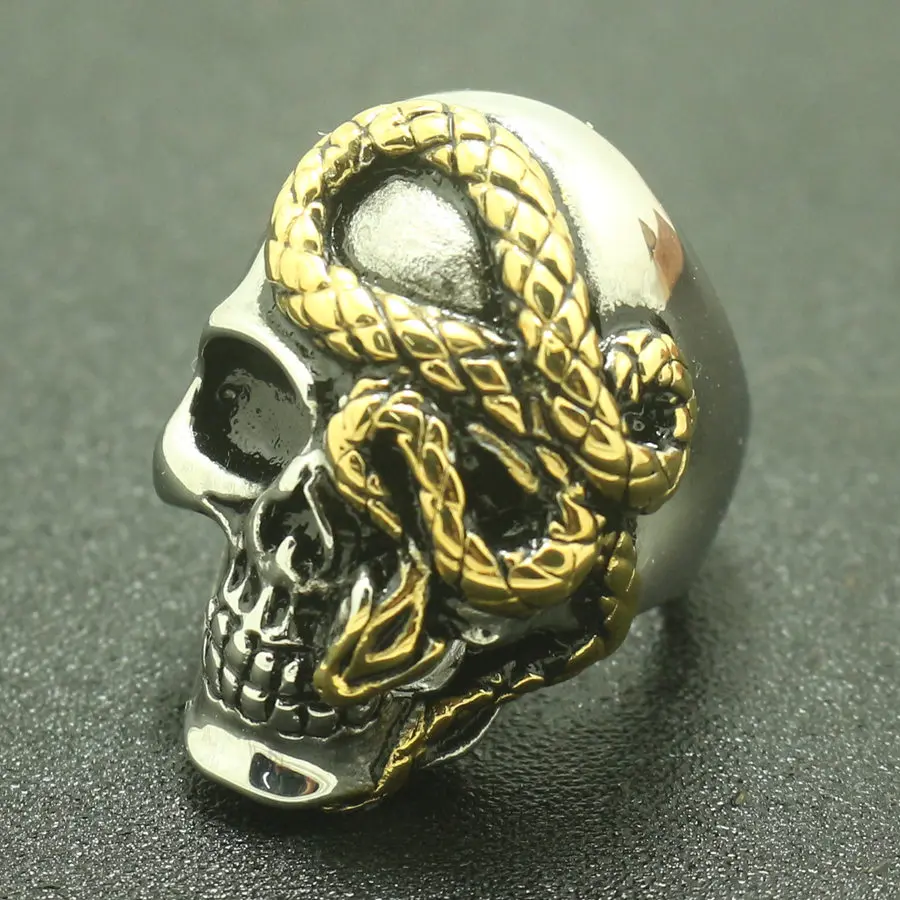 

New Arrival Size 7 to Size 16 Unisex 316L Stainless Steel Cool Silver Skull Cool Snake Ring Gift High Quality