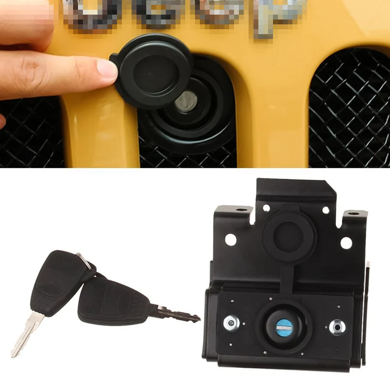 Hood Lock Anti-Theft Kit Assembly For 2007-2016 Jeep Wrangler JK & Unlimited 2 Door 4 Door Anti-Theft Alarm Syste