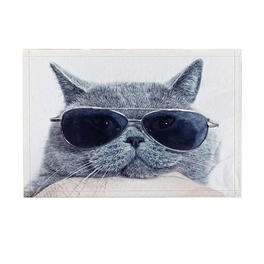 

Animal Decor Bath Rugs By, Funny Gray Pet Cat With Sunglasses, Non-Slip Doormat Floor Entryways Indoor Front Door Mat Bathroom