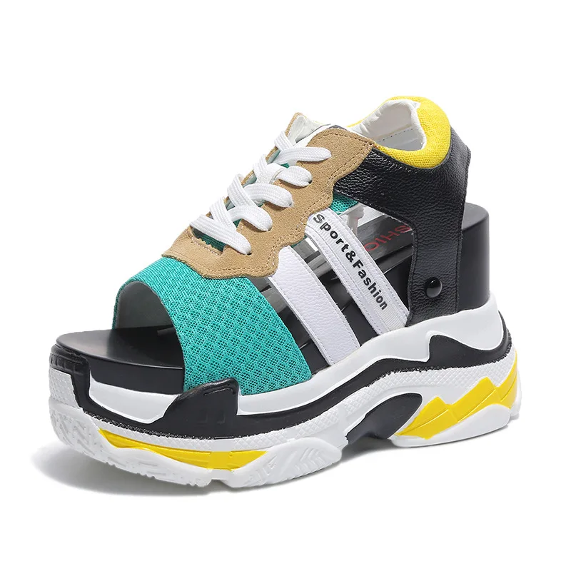 

Summer Shoes women high platform Sandals thick bottom wedge sneakers sandal mesh Female New lace up casual Ladies shoes