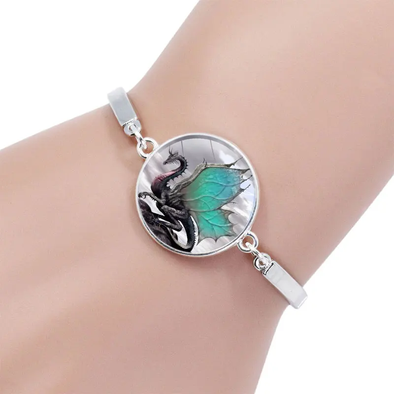 

Silver Color Movie Ice and Fire Game of Throne Dragon Glass Cabochon Bangle Women Men Chain Charm Bracelet Jewelry