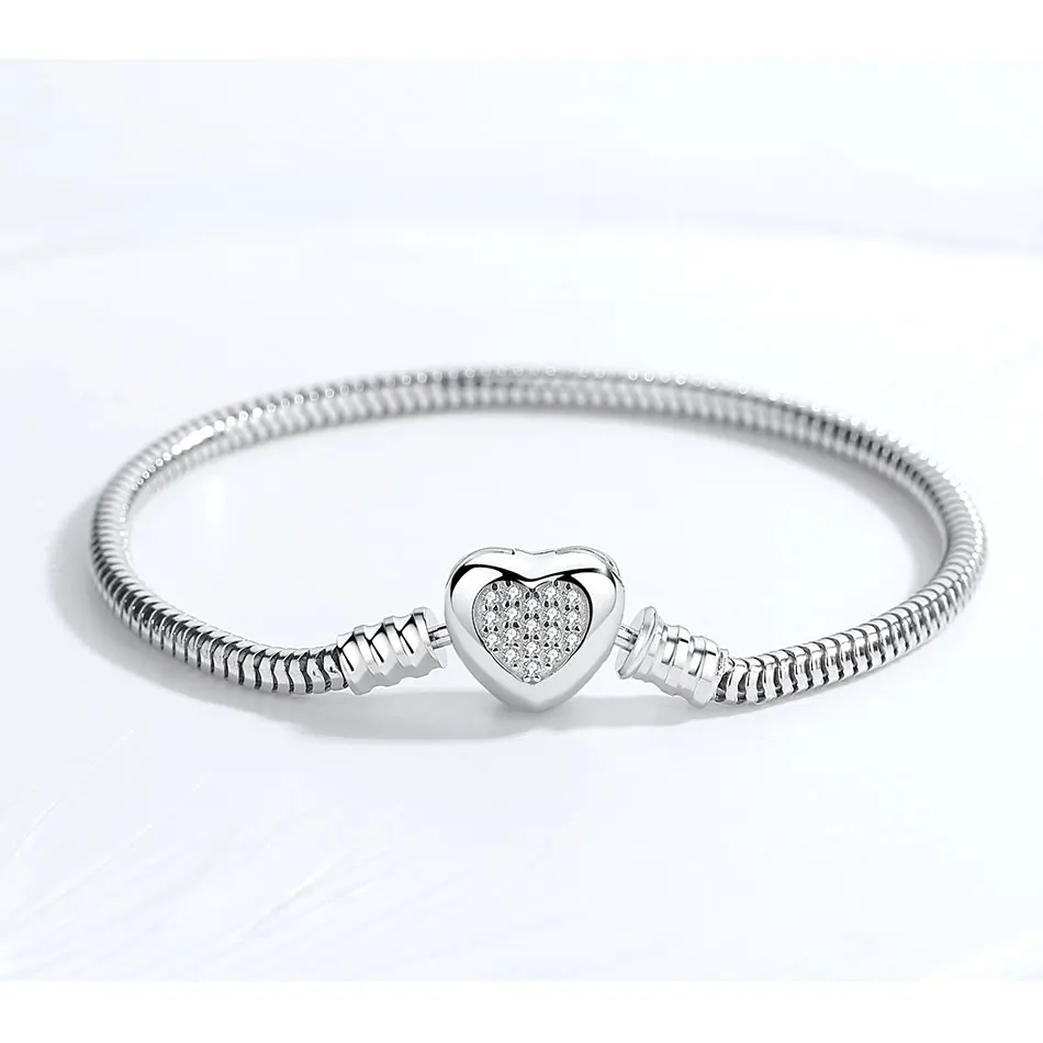 Подвески KALETINE, оригинальные браслеты из серебра 925 пробы для женщин, сердце, любовь, змеиная цепочка, бусины, оснастка, ювелирные изделия, браслет и браслет 18 см - Окраска металла: Heart