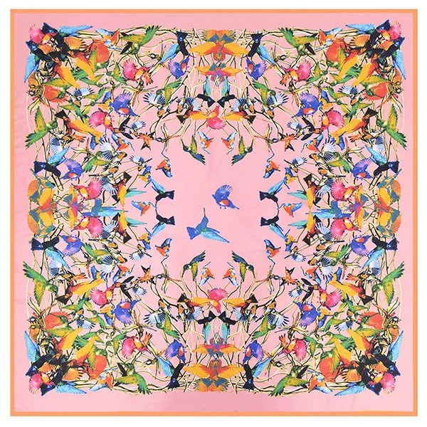 Женский шарф для путешествий с изображением птиц, пашмины, шаль, хиджаб, Femme Soie, платок-бандана, большой квадратный саржевый шелковый шарф 130 130 см - Цвет: pink