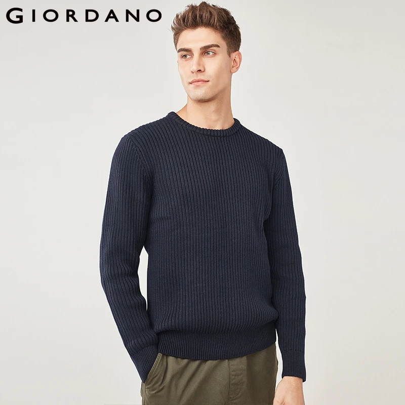 

Giordano Men Sweater Men Thick Jacquard Ribbed Crewneck Sweater Long Sleeve Sueter Hombre Heather Color Mens Sweater Pullover