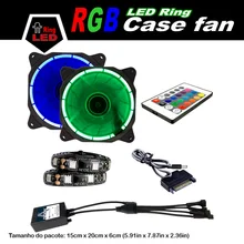 ALSEYE LED Fan, Dual 120mm LED Ring RGB fans Color Adjustable 12v 1300RPM 43CFM & 2 Strips 18LEDs with LED Remote Controller Set