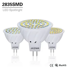 Lâmpada led de 4w, 6w e 8w, 10 peças, ac/dc, 12v, 24v holofote led gu5.3 mr 16 220v 2835smd, luz branca/branca quente