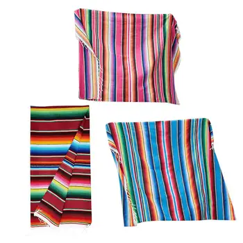 

150*200cm Mexican Style Tassel Tablecloth Rainbow Pattern Cotton Color Strip Shawl Carnival Blanket Party Wedding Decoration