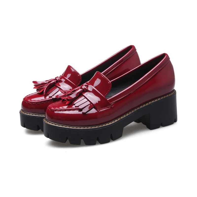 Loafers Handmade Patent Leather Ladies Oxfords Shoes Full season Casual Women Pumps Tassel Black Oxford Shoes For Women Size 43 (13)