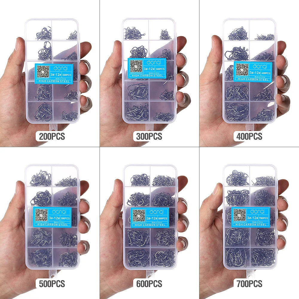 DONQL 200-700pcs Fishing Hooks Barbed Single Circle Fishhook 3#-12# High Carbon Steel Carp Fly Fishing Hook Sea Accessories      (24)