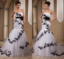 Real Picture Designer Black And White Mermaid Wedding Dresses Bridal Gowns Sweetheart Appliques Tulle Corset vestido de noiva