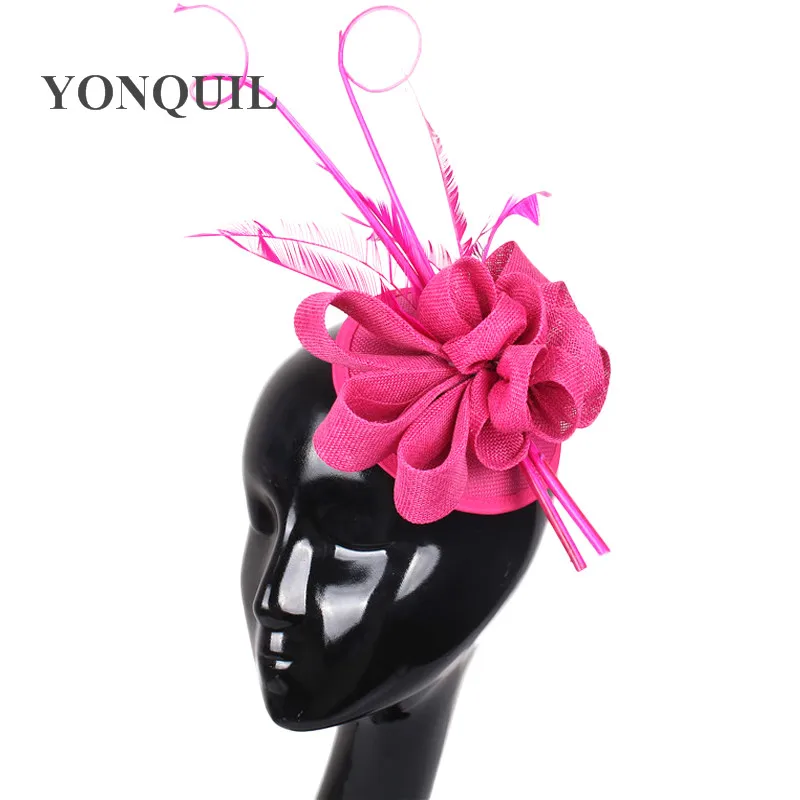 

New colors arrival Imitation Sinamay fascinator hat with ostrich quill and feather for Kentucky Derby church wedding party races