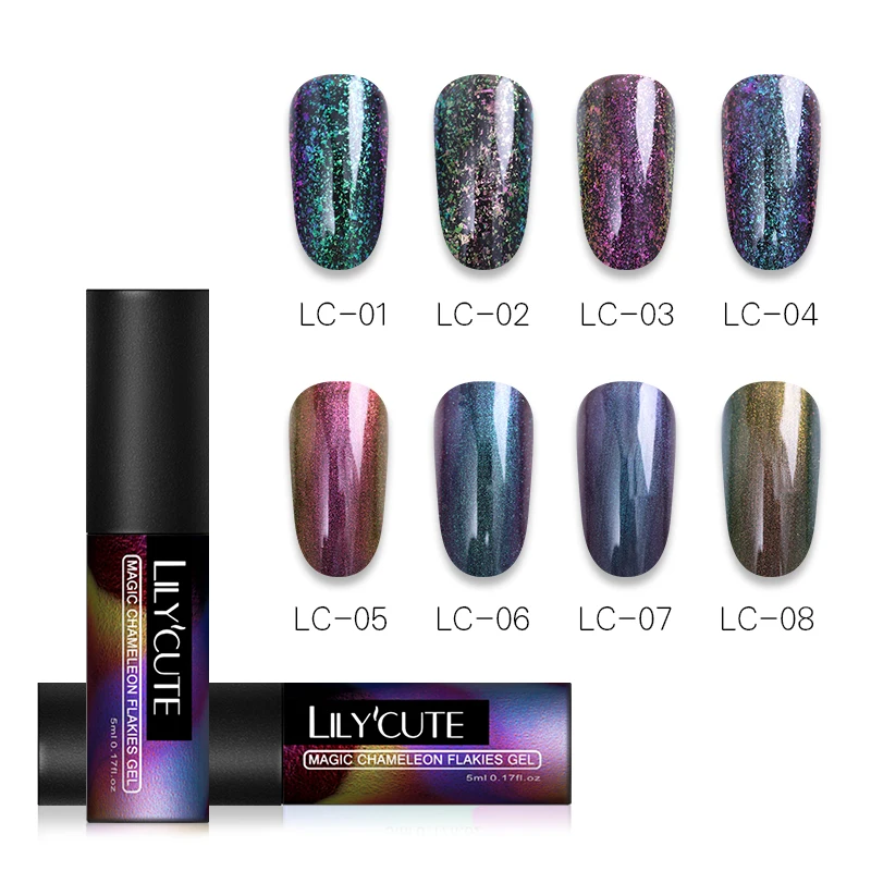 

LILYCUTE Magic Chameleon Flakies UV Gel Polish Sequins Soak Off Nail Art Gel Varnish Manicure Design Black Base Needed