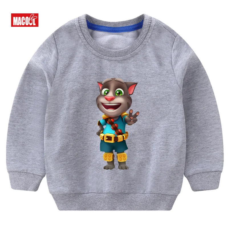 

New Leisure Girls Autumn Sweatshirt Long Sleeve 3T-8T Can Speak Cat Printed Hoodies Tracksuit Outerwear Sweatshirt 3-14y