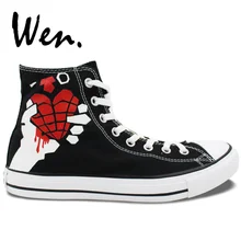 Вэнь Оригинальные кроссовки дизайн на заказ ручная роспись обувь Зеленый День Американский Idiot Мужские Женские высокие черные парусиновые кроссовки