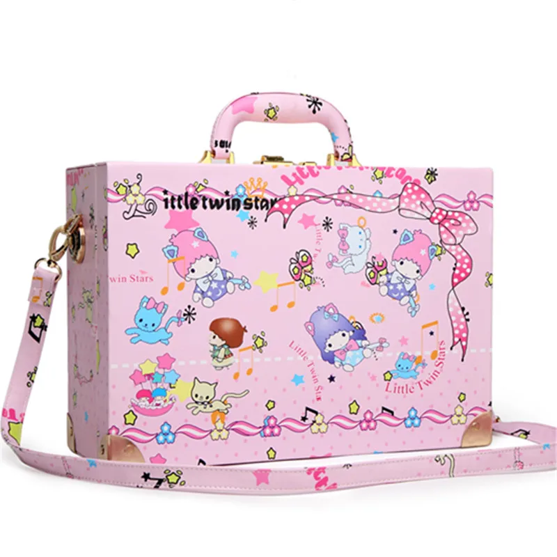 Women Girls Lolita Little Twin Star Cat Printed Wooden Messenger Bag Hand Bag Book Makeup Jewelry Storage Case