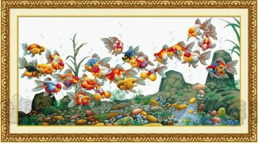 

Gold Collection Beautiful Counted Cross Stitch Kit Colorful Fish Goldfish Golden Fishes dome