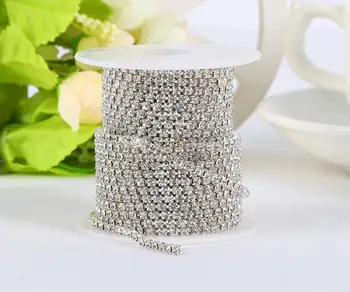 

10 Meters 3mm clear Diamond Crystal Rhinestones Silver Plated Ribbon Claw Chain Trim