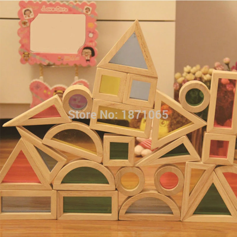 

24Pcs/Set Rainbow Acrylic Montessori Transparent Wooden Building Blocks Sensory Toy Set Wood Toys For Children Learning