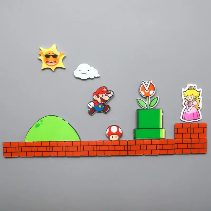 

5pcs/set cute Cartoon Super Mario series fridge magnets acrylic white board sticker plastic Refrigerator Magnets Home Decor