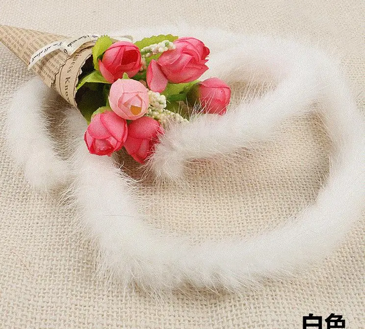

3 meters of thin fur yarn string cord genuine mink fur feather ribbon white or you pick color