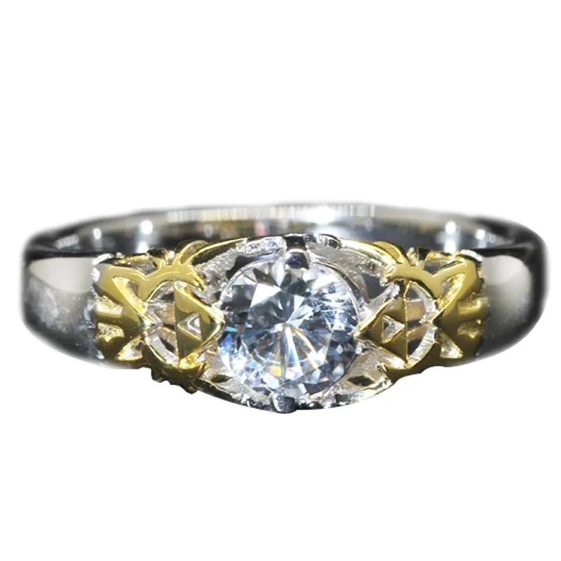Enchapado En Oro Amarillo 14K Anillo Solitario Para mujer delgada pequeña 5mm Diamante Simulado Reino Unido