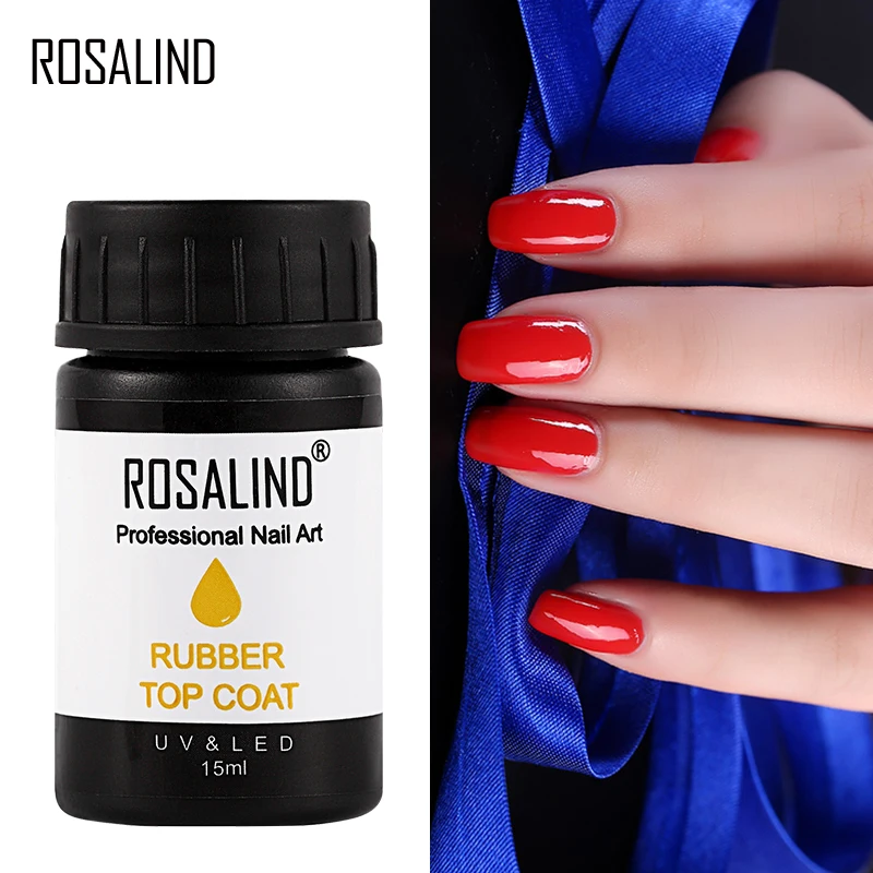 

ROSALIND 15ml Rubber Top Coat Semi Vernis Permanent for Nail Art Lacquer Soak Off UV LED Gel Nail Polish Top Gel Coat