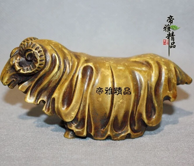 

China Palace Royal Pure Bronze Copper Gild Lucky Sheep Goat Statue Art Sculpture