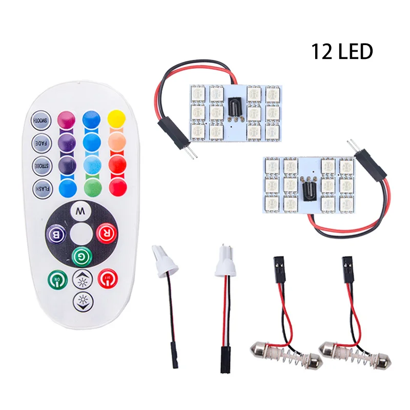 RXZ красочные светодиодные T10 C5W led RGB 5050 12/16/24/36SMD авто лампы для чтения купол с фестонами/Строб Беспроводной дистанционного Управление 7 цветов RGB - Испускаемый цвет: 12LED