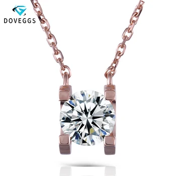 

DovEggs Genuine 14K Rose Gold 1ct Carat F Color Moissanite Diamond Pendant Necklace for Women Wedding Gift Pink Gold Necklace