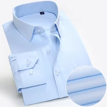 Синие тонкие Саржевые мужские рубашки одноцветные с длинным рукавом размера плюс 6XL 5XL 4XL XXXL классический дизайн деловые мужские рубашки для работы