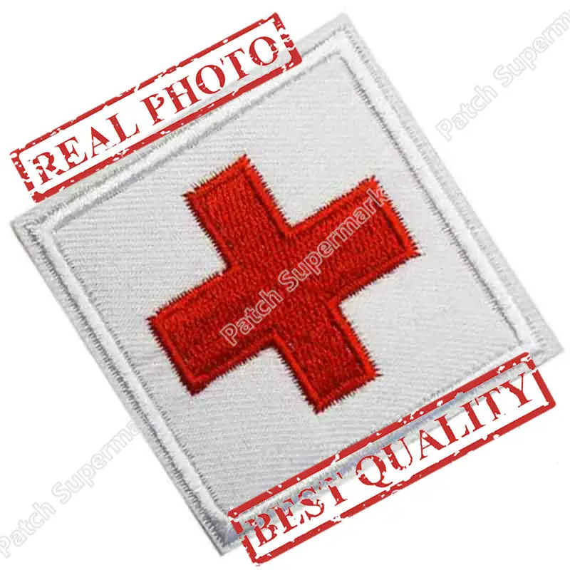 

Military Medical Medic Embroidery Fraternal Red Cross Embroidered Uniform Iron On Patch Emo Goth Punk Custom patch available