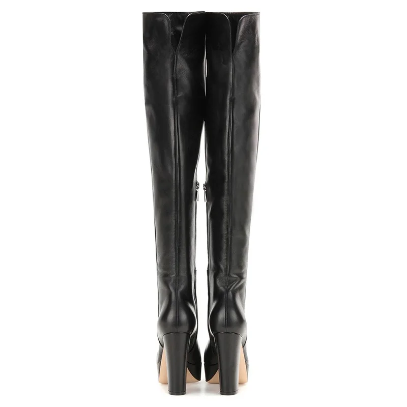 FSJ/модные зимние повседневные модельные женские Сапоги выше колена на не сужающемся книзу массивном каблуке; черные эластичные сапоги на платформе; женские ботинки на молнии