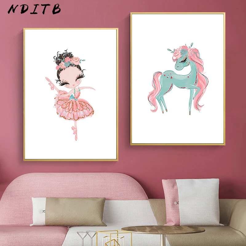 

Children Poster Princess Ballerina Unicorn Print Minimalist Wall Art Canvas Painting Nordic Baby Girl Bedroom Decoration Picture