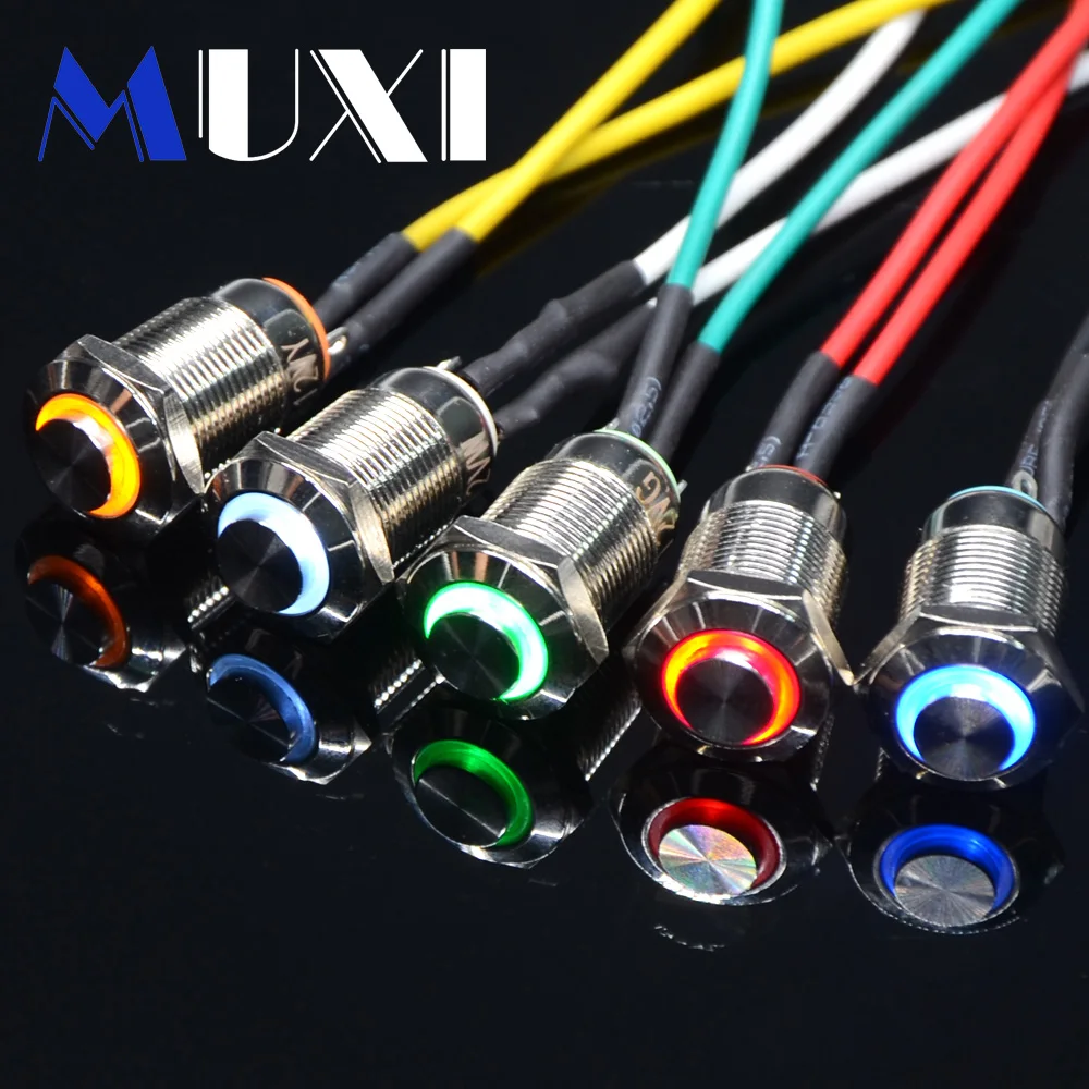 

12mm Self-locking Waterproof Metal Push Button Switch With LED light 3V 5V 6V 12V 24V 36V 48V 110V 220V RED BLUE GREEN YELLOW