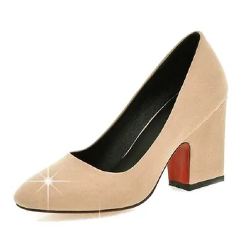 

Sqaure Toe Suede Red Black High Heels Fashion Concise Thick Heel Shoes Women Pumps Candy Color Plus Size Female Wedding Shoes