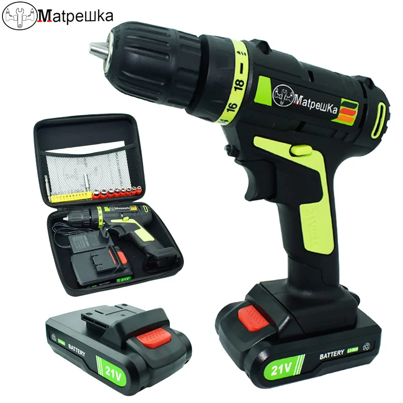 

21V Electric Screwdriver Household Cordless Drill Power Tools Multifunction Rechargeable drill 1 Battery +21 Gift