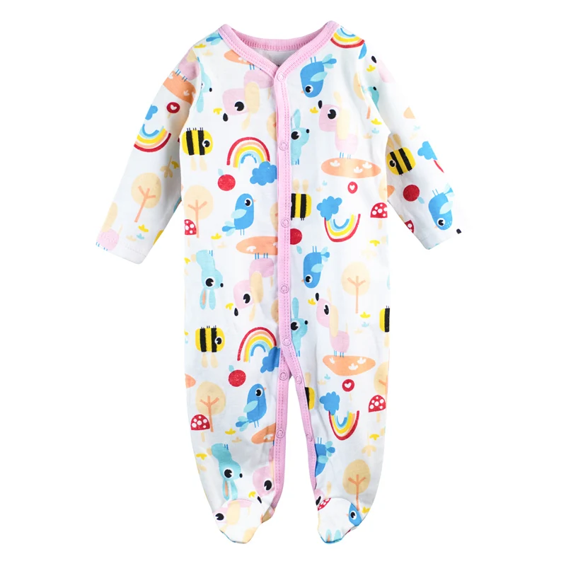 Roupas de Menina Pijamas dos Desenhos Conjunto de Roupas 3 Pcs Bebê Menino Footed Macacão Recém nascidos Confortáveis Animados Impresso Macacão Infantil Romper Meninas 22 Cheap Macaquinho