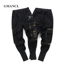 GMANCL, новинка, мужские камуфляжные Лоскутные, много карманов, тонкие, повседневные штаны, высокая улица, хип-хоп, хлопок, на шнурке, Мужские штаны для бега