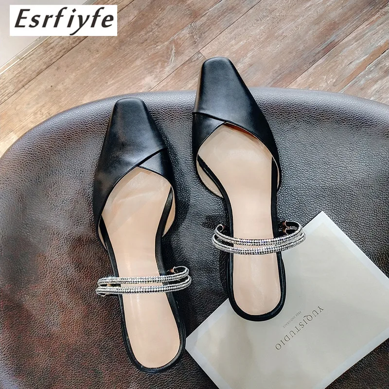 

ESRFIYFE 2019 New Women Shoes Brand Summer Fashion Mules for Women Genuine Leather Square Toe Slip on Muller Shoes Women Slipper