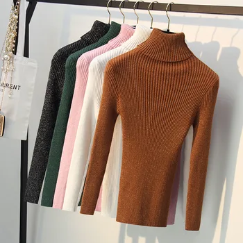 

Nonis Turtleneck Slim Fit Autumn Winter Women Sweater Knitted Pullovers Female high stretch Jumper Tops 2019 Casual Blouse