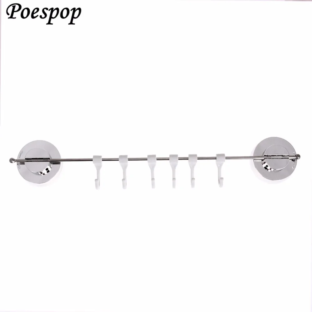 

POSEPOP Stainless Steel Door Hanging Rack shelf Towel Bar Holder Bathroom Vacuum Suction Cup Sucker Hanger With 6 Movable Hooks