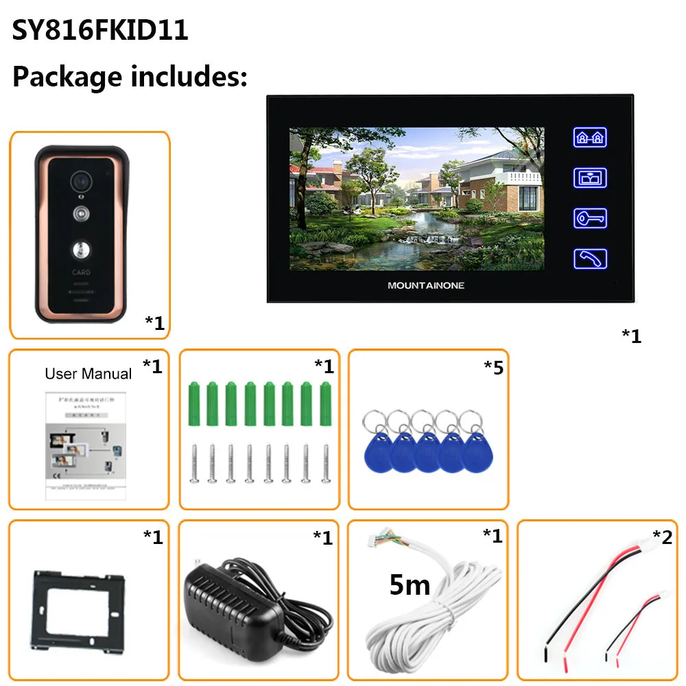7-дюймовый сенсорный кнопку цветной видеодомофон телефон двери Системы с RFID Card Reader HD дверной звонок 1000TVL IR-CUT Камера
