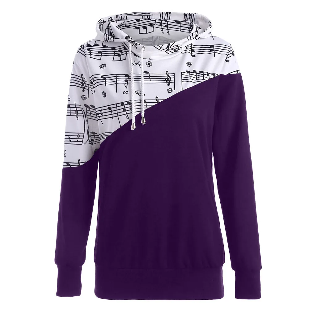 Musical Notes Print Harajuku Pullover Thick korean Women Hoodies Pockets Sweatshirt tops clothes Female streetwear 2018 Autumn Hoodies