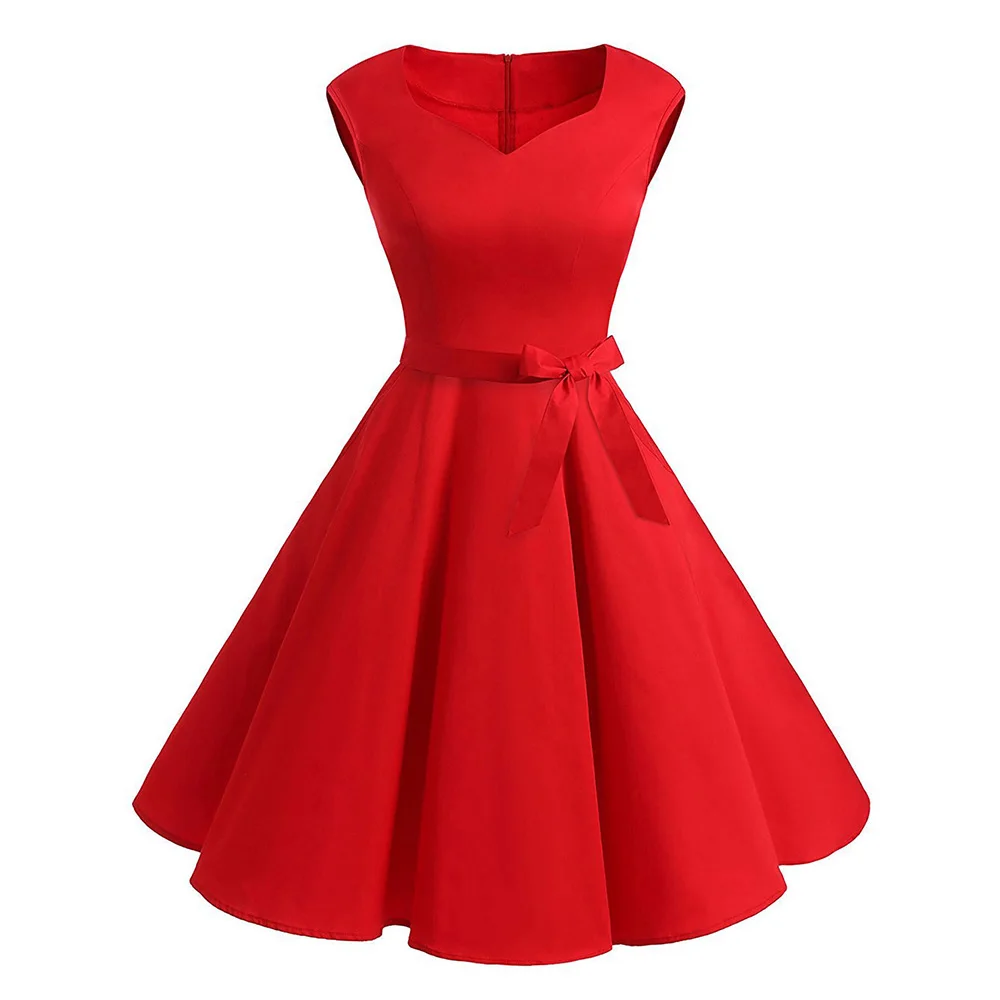 

Rosegal Plus Size Women Red Dress Sweetheart Neck Flared Dress A-Line Sweetheart Neck Sleeveless Vintage Robe Summer Vestidos