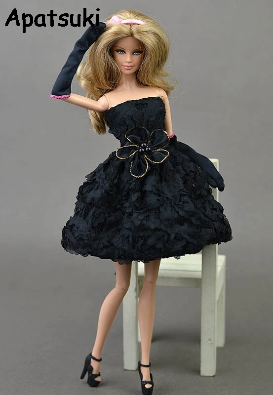 Doll Dresses Rose Flower Black Little Dress for Barbie