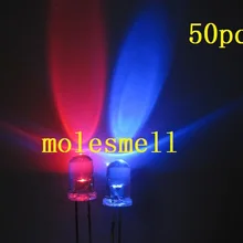 50 шт 5 мм Dual Bi Цвет Полар-флиса изменение красный/синий светодиод прозрачный светодиоды 2-контактный Led