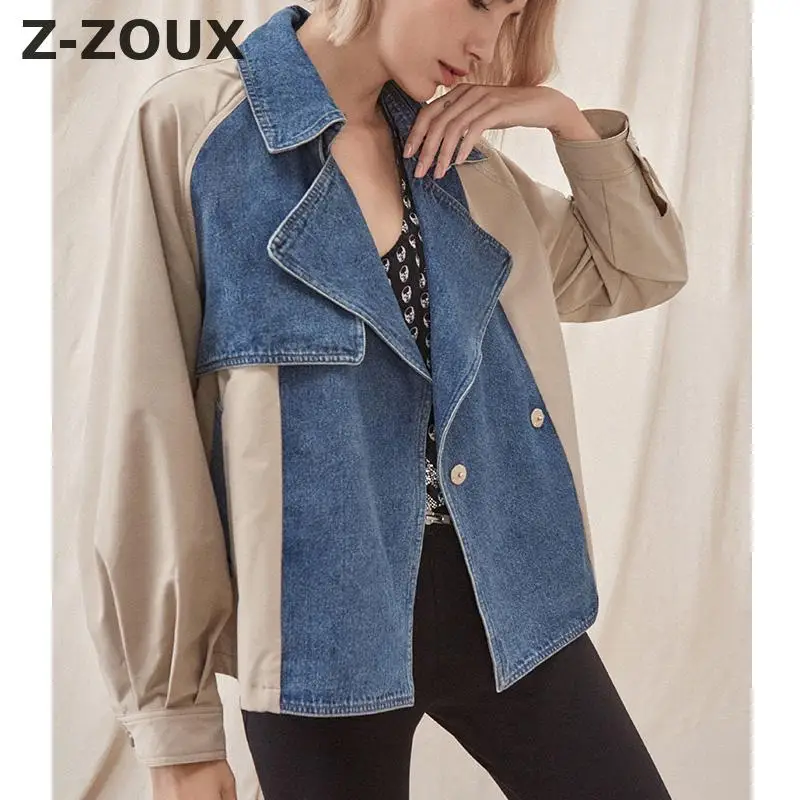 Goede Z ZOUX Vrouwen Jas Splied Denim Jasje Revers Lange Mouwen Denim Jas Kant Up Onregelmatige Vrouw Tops Alle Match Losse Vrouwelijke jas