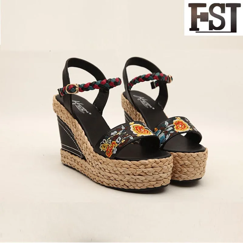 Súper Cuñas Casual 2019 De La Bordado Tacones Verano Fsj01 Fsj Las Dulce Señoras Vestido Mujer Zapatos Alta Correa Tobillo Moda Sandalias F0w7aqp