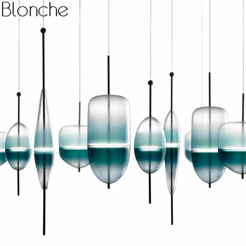 

Modern Blue Gradient Glass Pendant Lights Led Hanging Lamp Dining Room Kitchen Water Drop Light Fixtures Home Decor Suspension