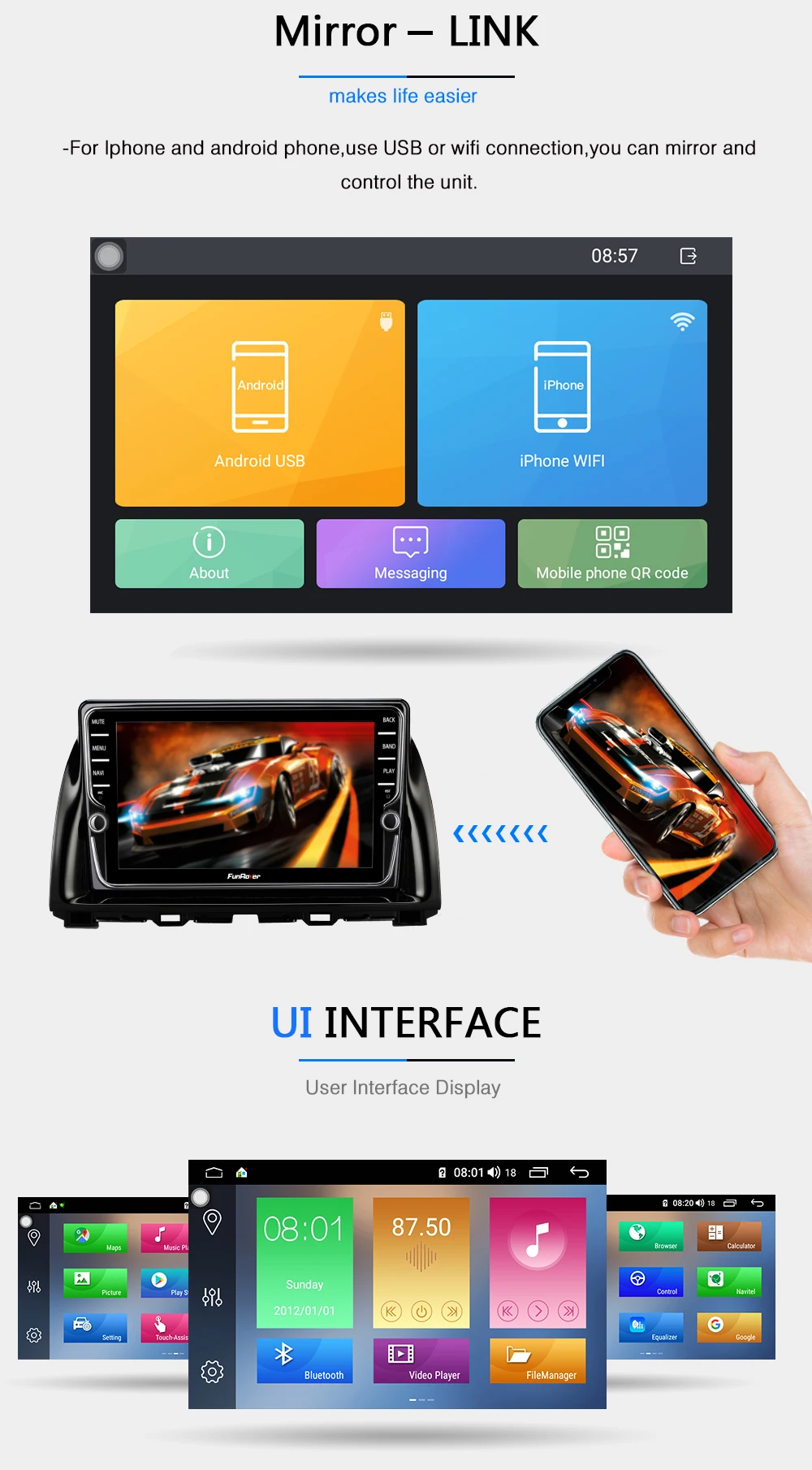 Top Funrover 2 din android 9.0 Car dvd radio Player For Mazda CX-5 2013-2016 car stereo multimedia gps navigation DSP 4G+64G LTE IPS 14